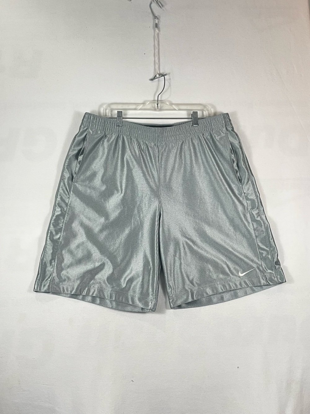 Vintage Nike Basketball Shorts Swoosh Baggy Silky Gray Drawstring Sz XL 38W/10L